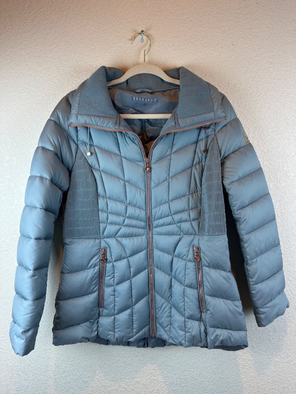 Bernardo Blue Quilted Puffer Jacket Women's Large Warm Coat Outdoors Everyday - Picture 3 of 11